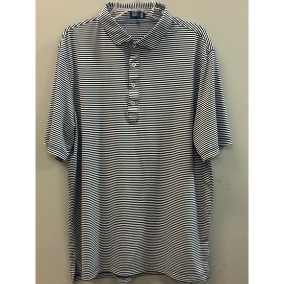 Stitch Golf Polo Shirt Mens XL Navy Blue White Striped Performance Casual - Picture 2 of 16